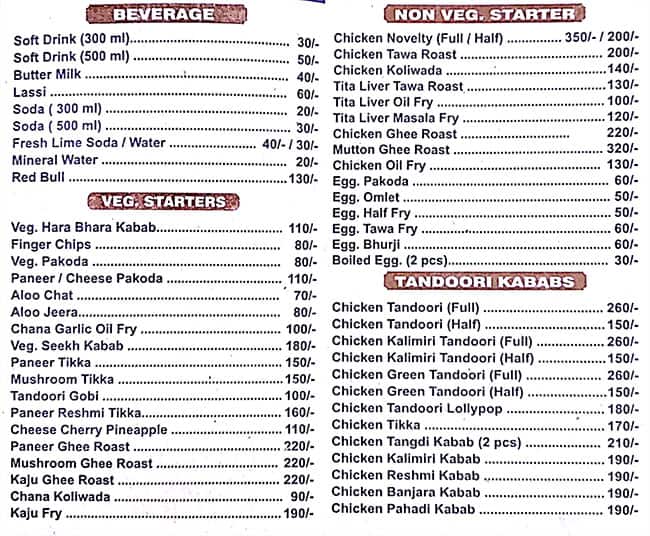 Menu of Ideal Meet Point, Nalasopara, Mumbai