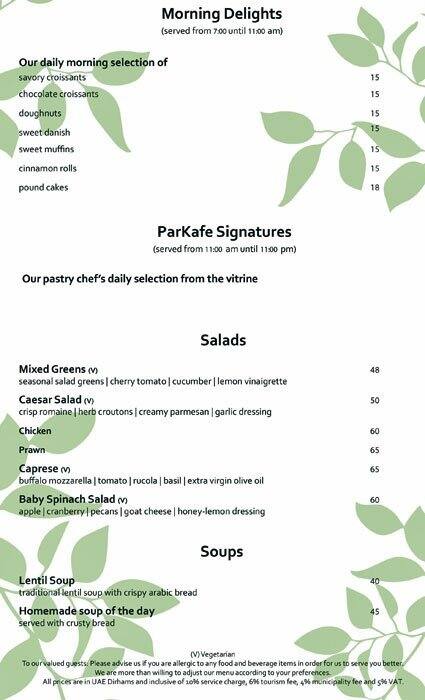 ParKafe - Park Rotana & Park Arjaan by Rotana Menu - Zomato