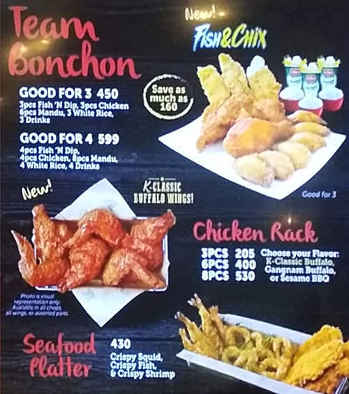 BonChon Chicken Menu, Menu for BonChon Chicken, Tomas Morato, Quezon