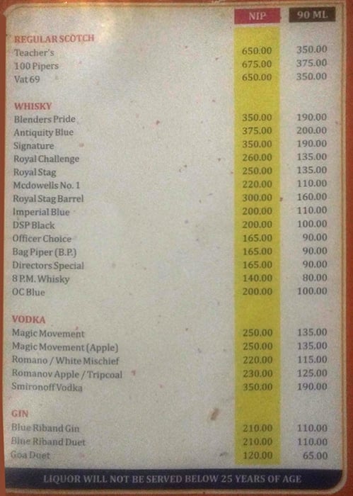 SUDARSHAN BAR RESTAURANT & LODGE menu