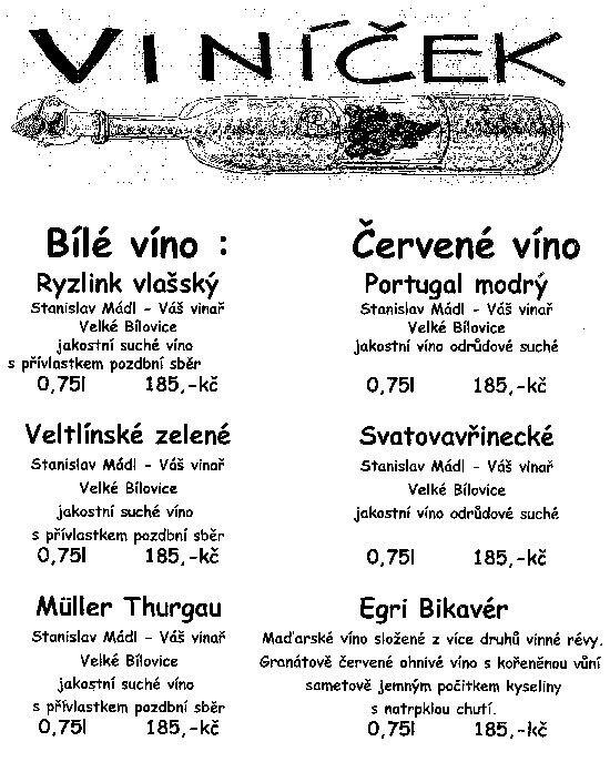 Menu At U Vystrelenyho Oka Pub Bar Prague