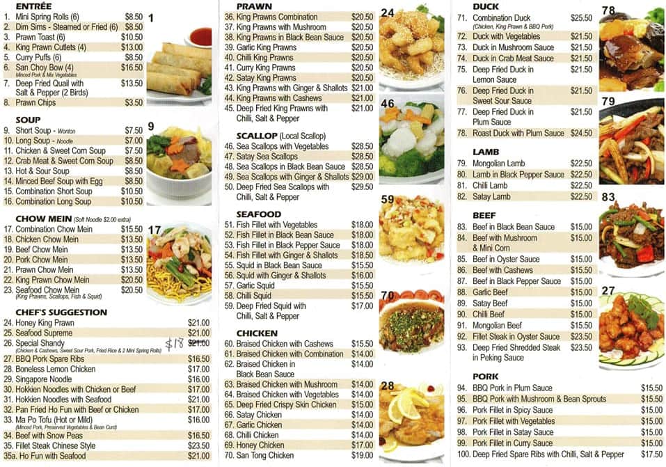 Menu at Ho Choi restaurant, Moorooka