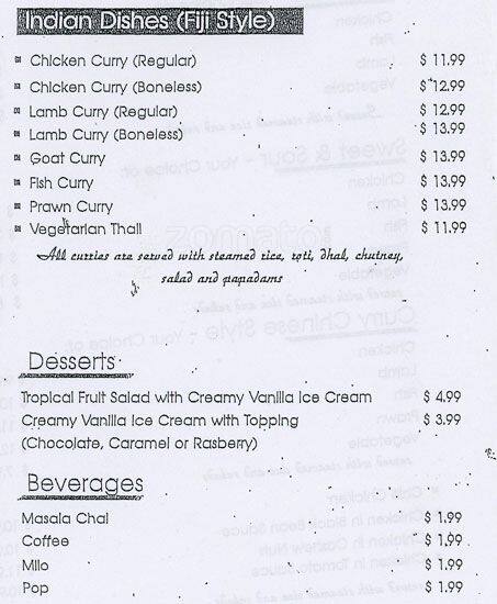 Pacific Pizza & Fusion menu
