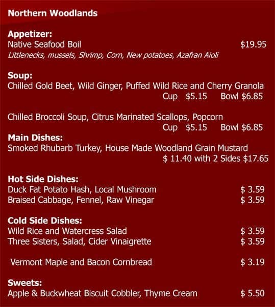 Menu at Mitsitam Native Foods Cafe, Washington
