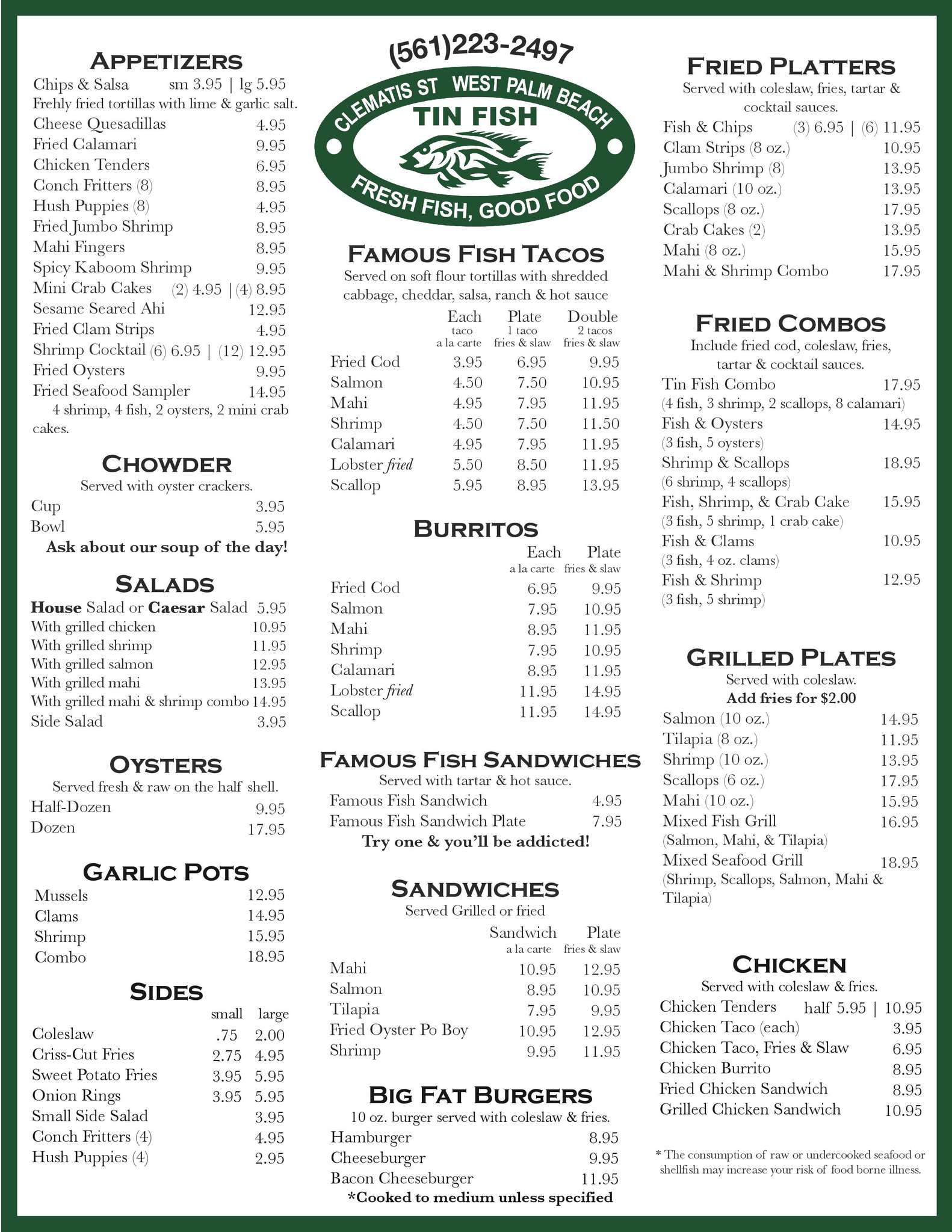 Tin Fish Clematis Menu, Menu de Tin Fish Clematis, West Palm Beach