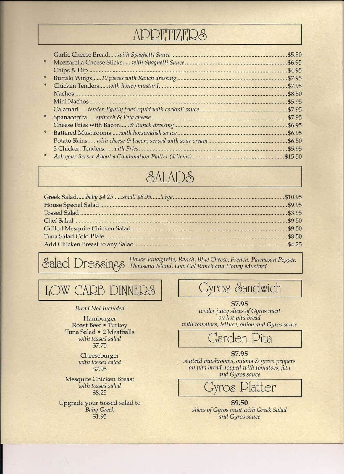 Menu at Harold's restaurant, Virginia Beach