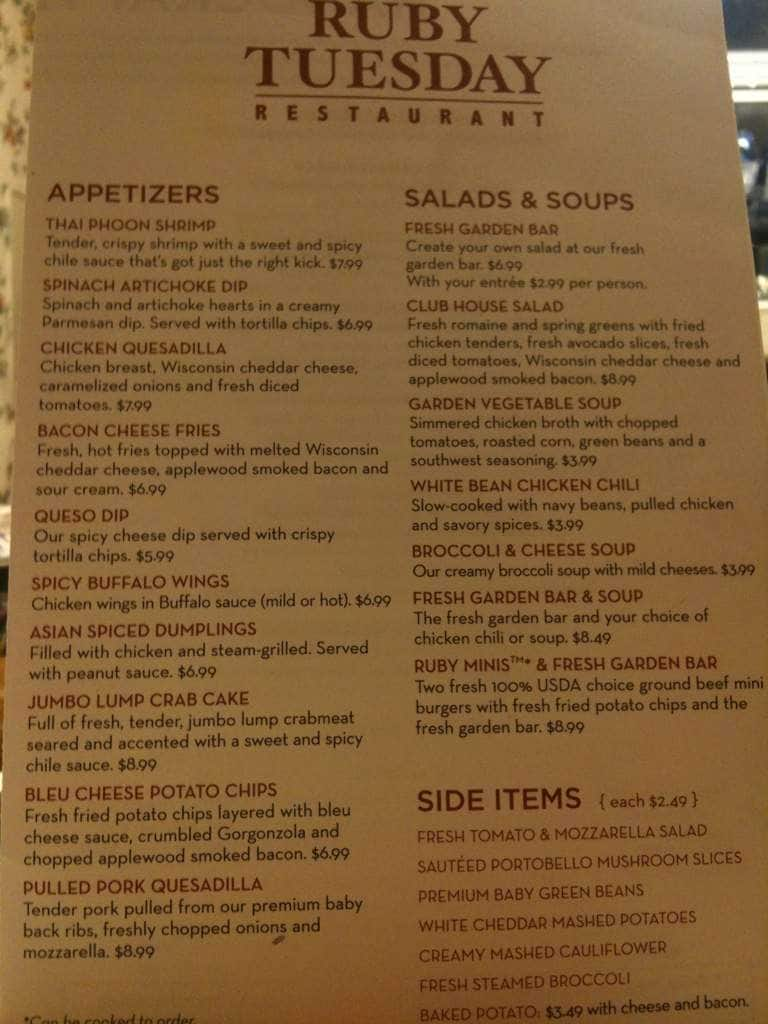 Ruby Tuesday Menu, Menu for Ruby Tuesday, Gardendale, Birmingham