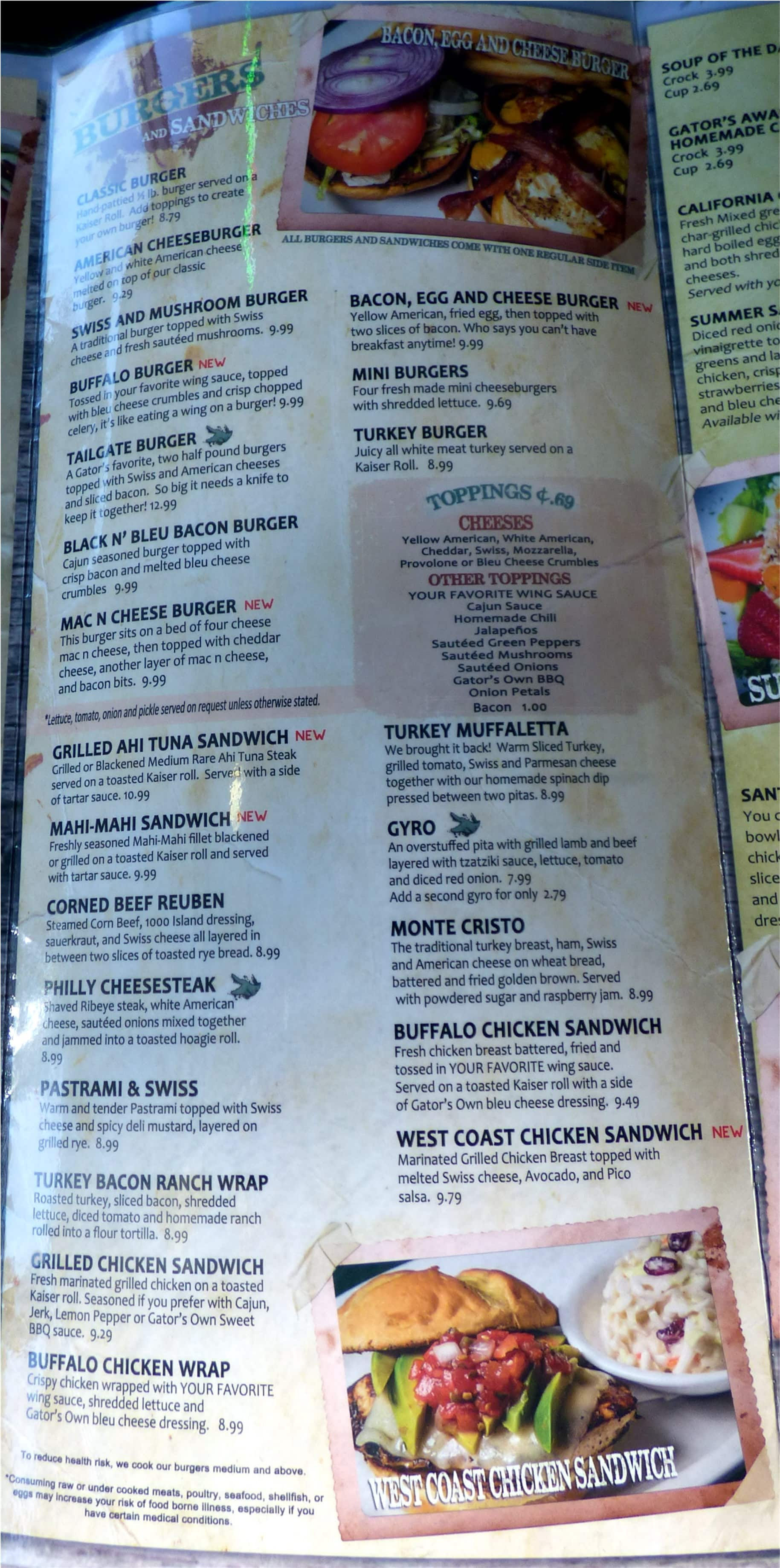 Menu At Gator's Dockside Pub & Bar, Ocala