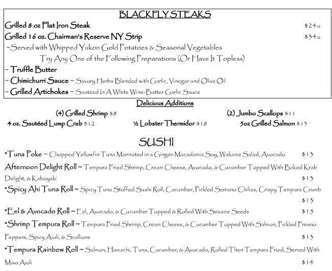 Menu at Blackfly The Restaurant, St. Augustine