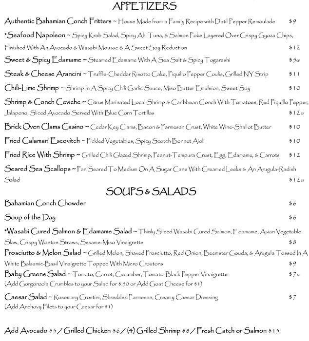 Menu at Blackfly The Restaurant, St. Augustine