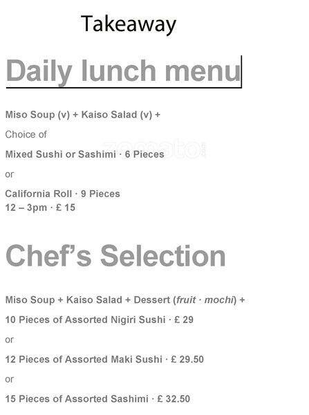 UNI London Restaurant menu