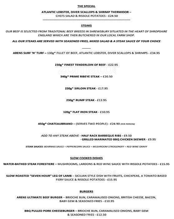 Menu at Arens Bar & Grill at The Six Bells, Ruislip