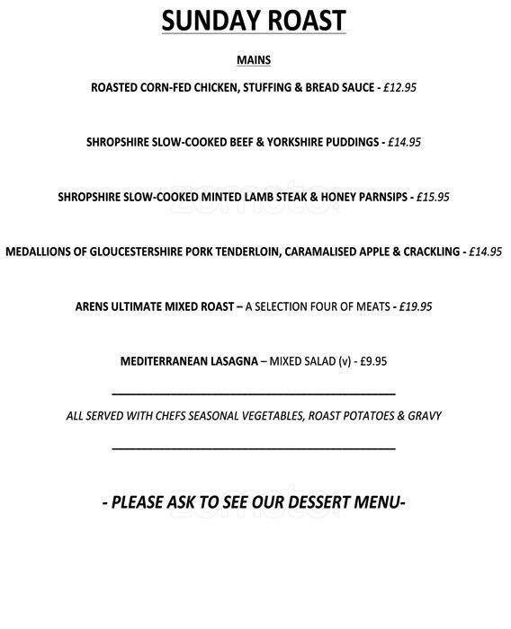 Menu at Arens Bar & Grill at The Six Bells, Ruislip