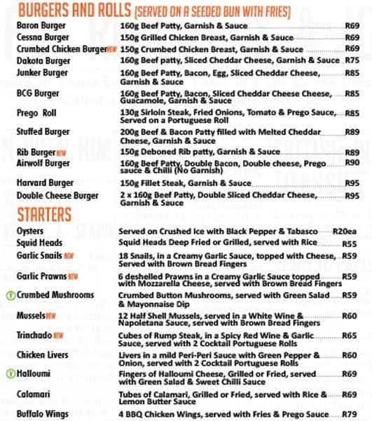 Menu at The Propeller On Grand pub & bar, Midrand