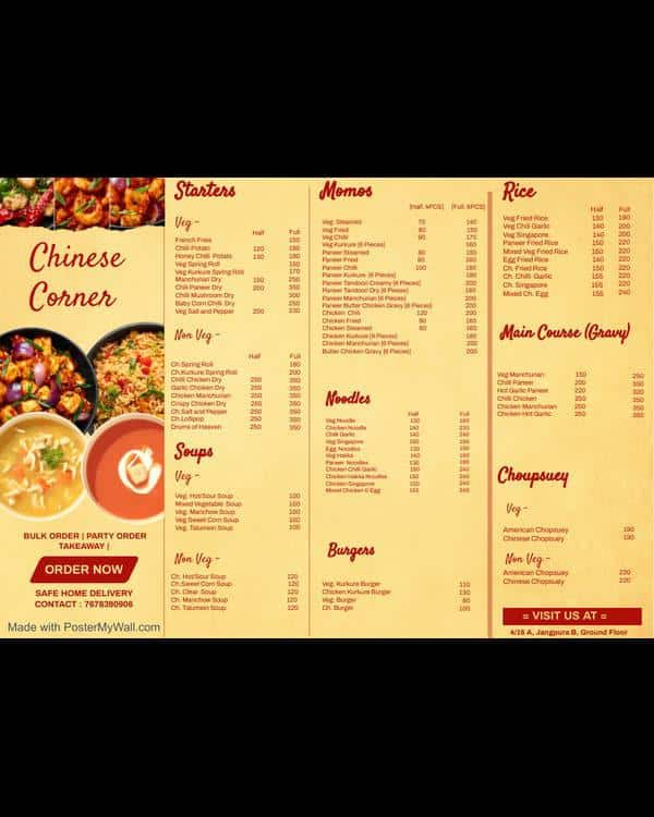 Menu of Chinese Corner, Lajpat Nagar 1, New Delhi