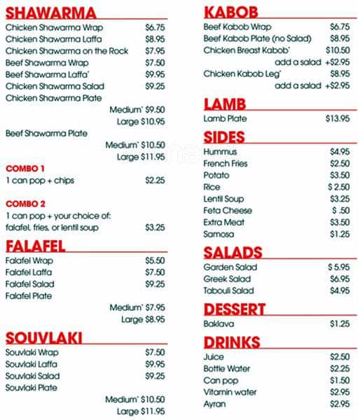 Menu at Pita Lite restaurant, Vaughan, Islington Ave