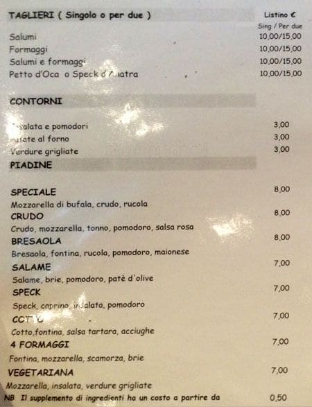 Menu di Per Bacco 