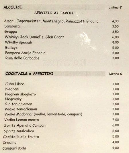 Menu di Per Bacco 