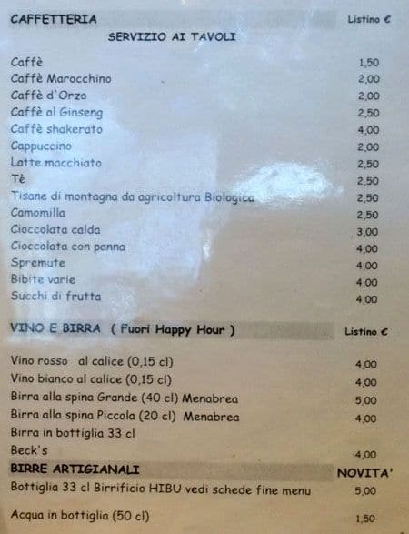 Menu di Per Bacco 
