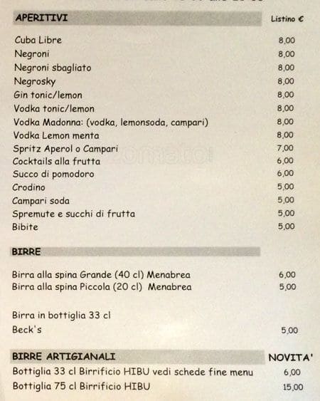 Menu di Per Bacco 