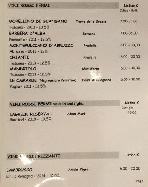 Menu di Per Bacco 