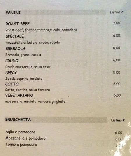 Menu di Per Bacco 