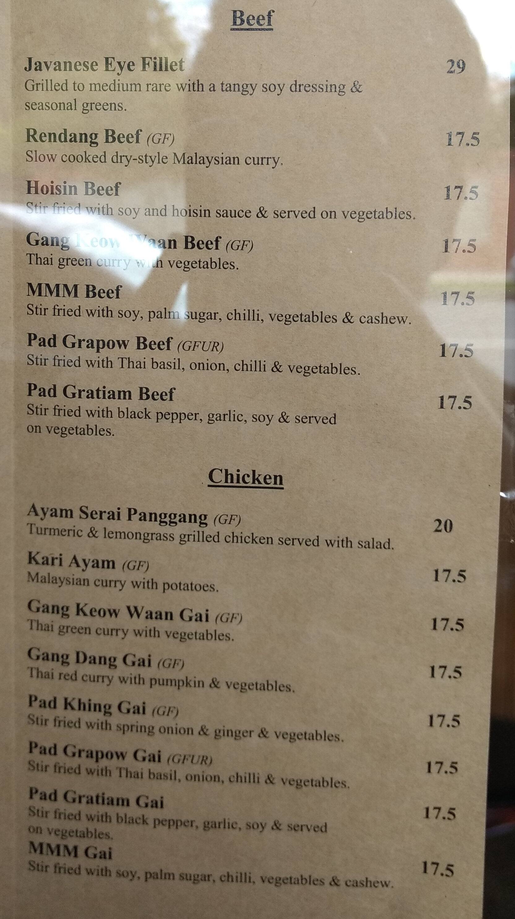 Menu at Kerabu restaurant, Glen Iris