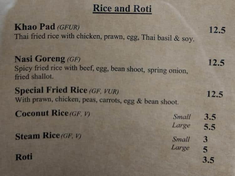 Menu at Kerabu restaurant, Glen Iris