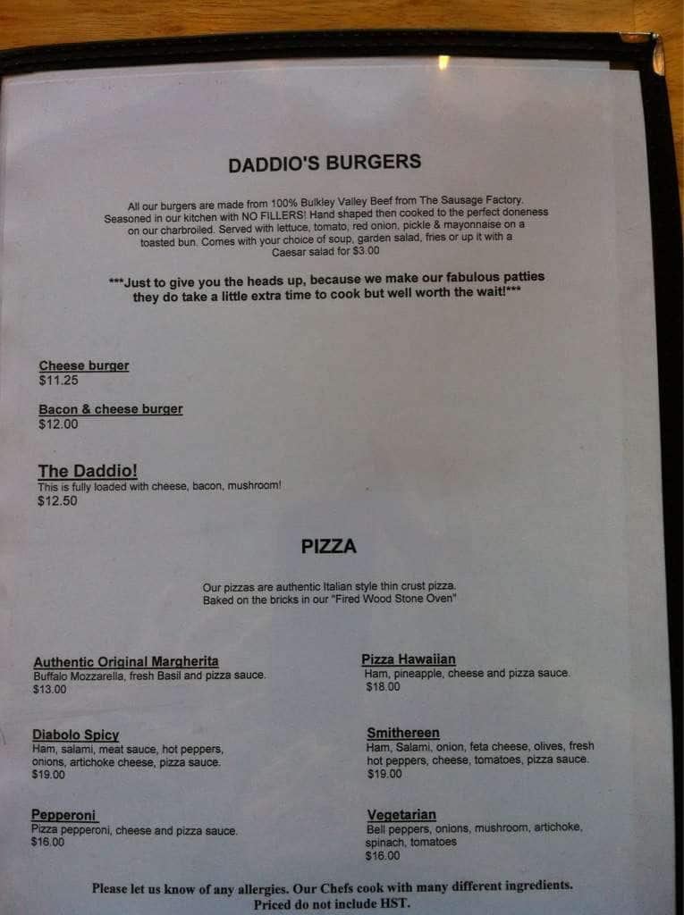 Menu at Daddio's Family Restaurant, Smithers