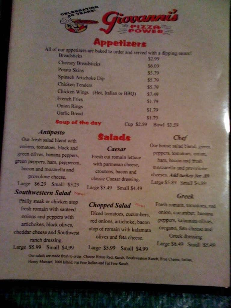 Giovanni's Pizza Menu, Menu for Giovanni's Pizza, Huntington