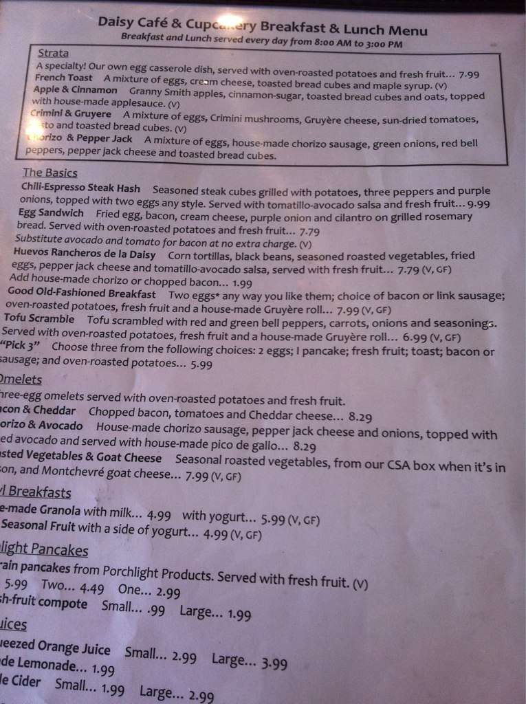 Daisy Cafe and Cupcakery Menu, Menu for Daisy Cafe and Cupcakery, Downtown Isthmus, Madison