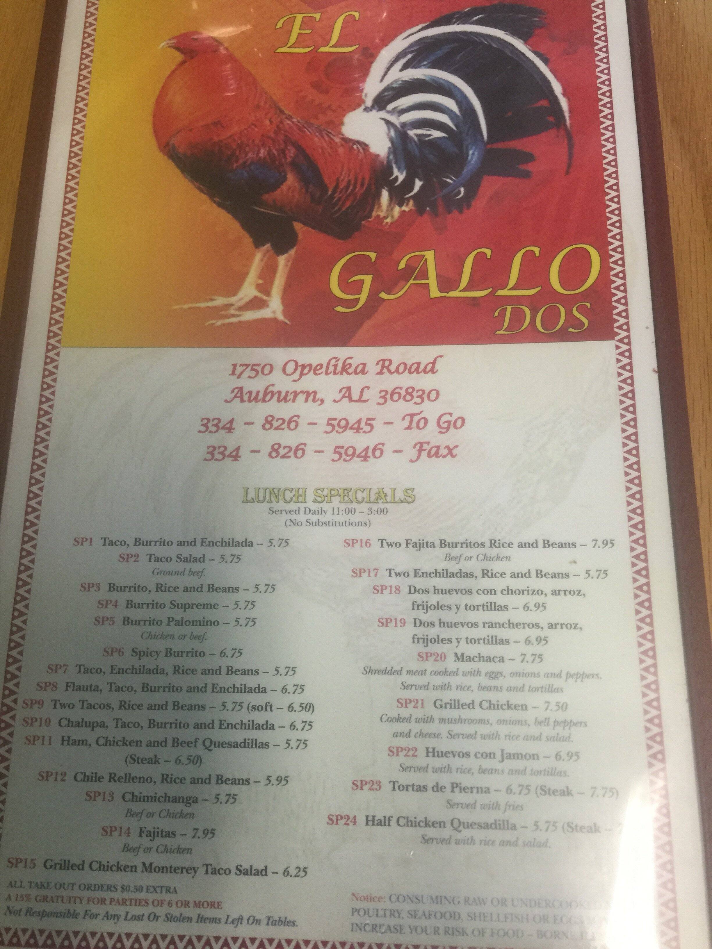 El Gallo Menu, Menu for El Gallo, Auburn, Auburn Urbanspoon/Zomato