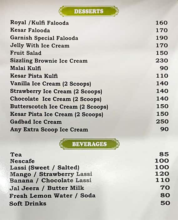 Menu Of Garnish Annex Worli Mumbai 3209