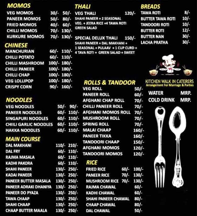 Menu of Kitchen Walk In, NIT, Faridabad