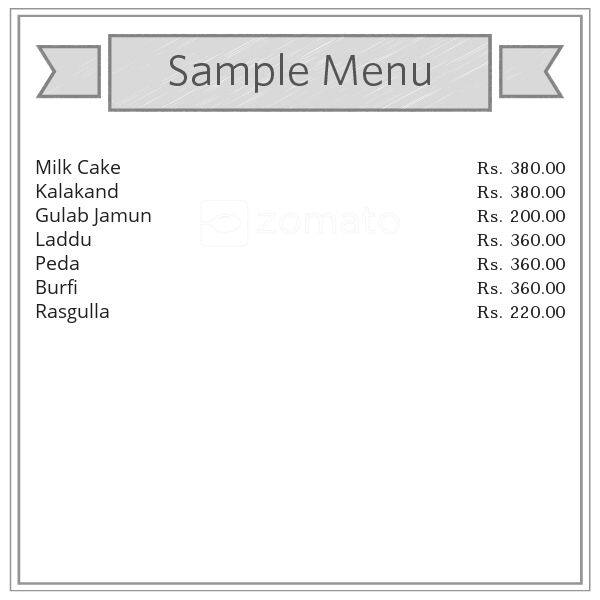 Shiva Sweet & Rup Restaurant menu