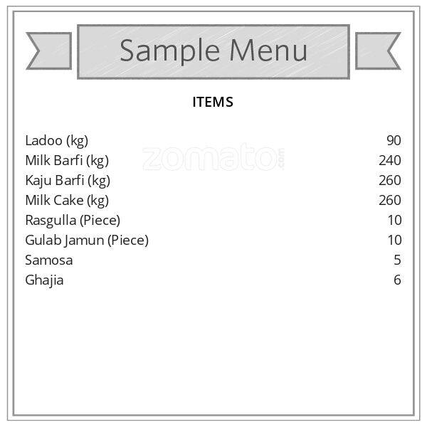 Shiva Sweet & Rup Restaurant menu