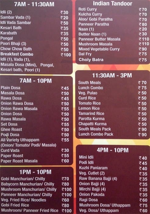 Southinn Menu, Menu for Southinn, HSR, Bangalore - Zomato