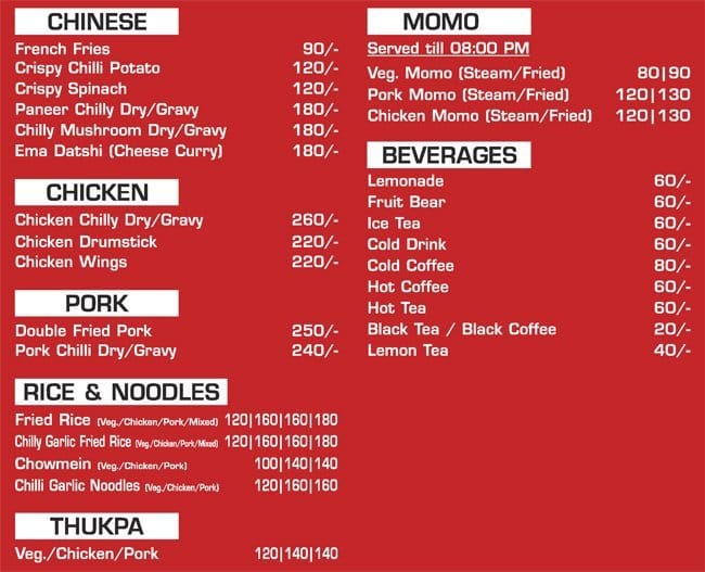 Menu at Bamboo Hut, New Delhi, House no 5 gate 1