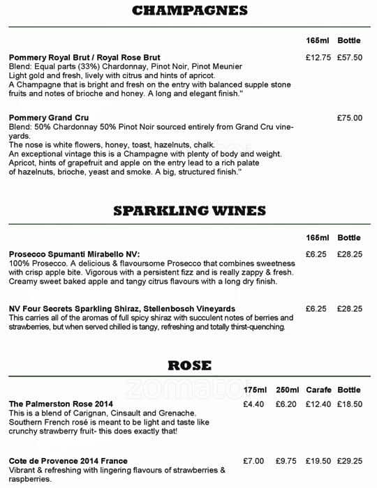 Menu at The Palmerston pub & bar, London, 91 Lordship Ln