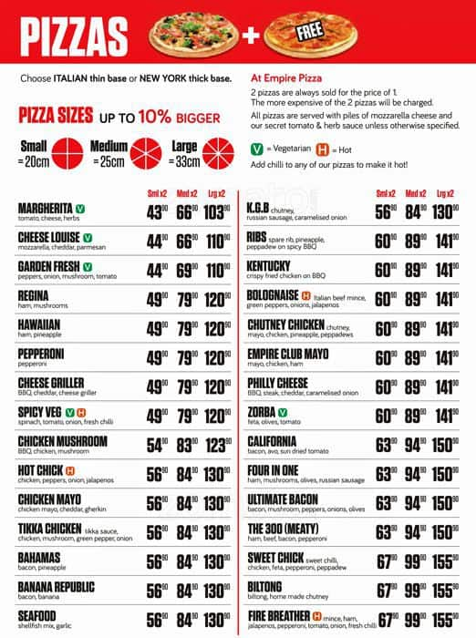 Empire Pizza Menu, Menu for Empire Pizza, Lenasia, Soweto - Zomato SA