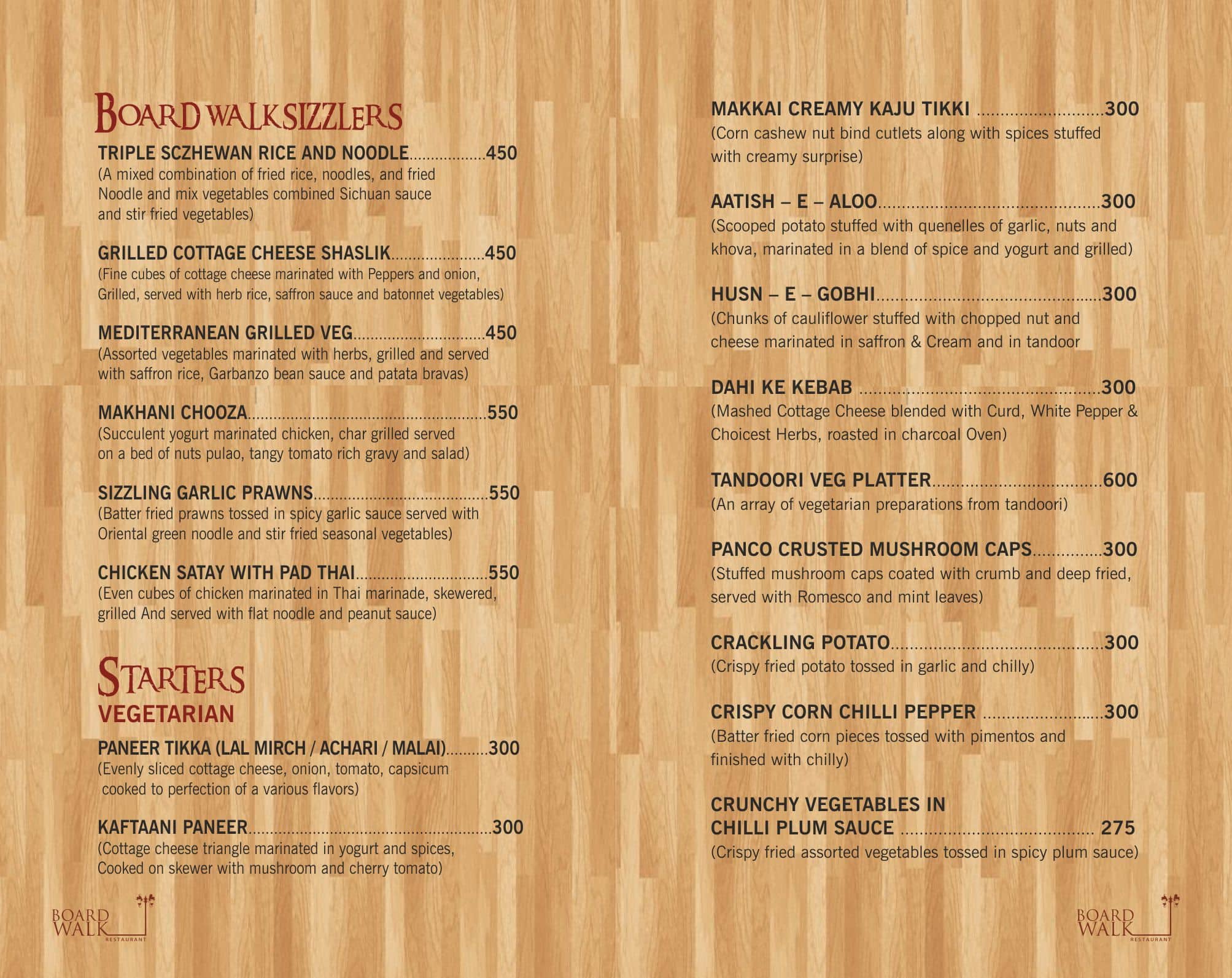 Board Walk The Restaurant menu