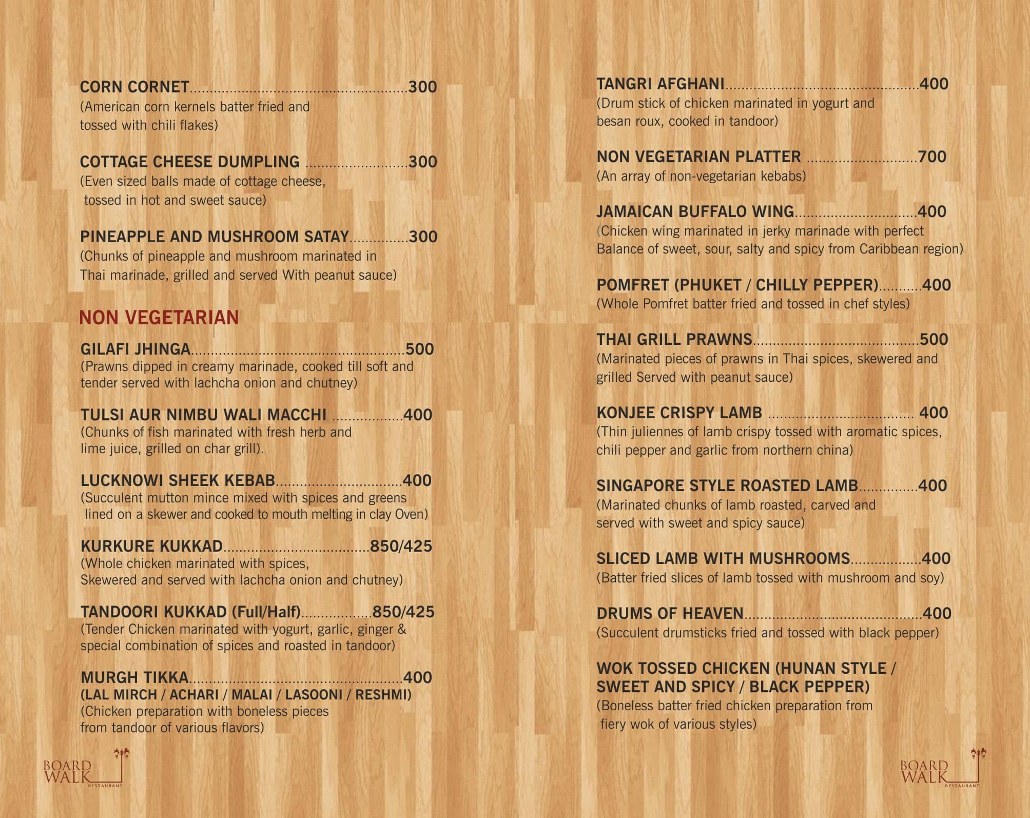 Board Walk The Restaurant menu