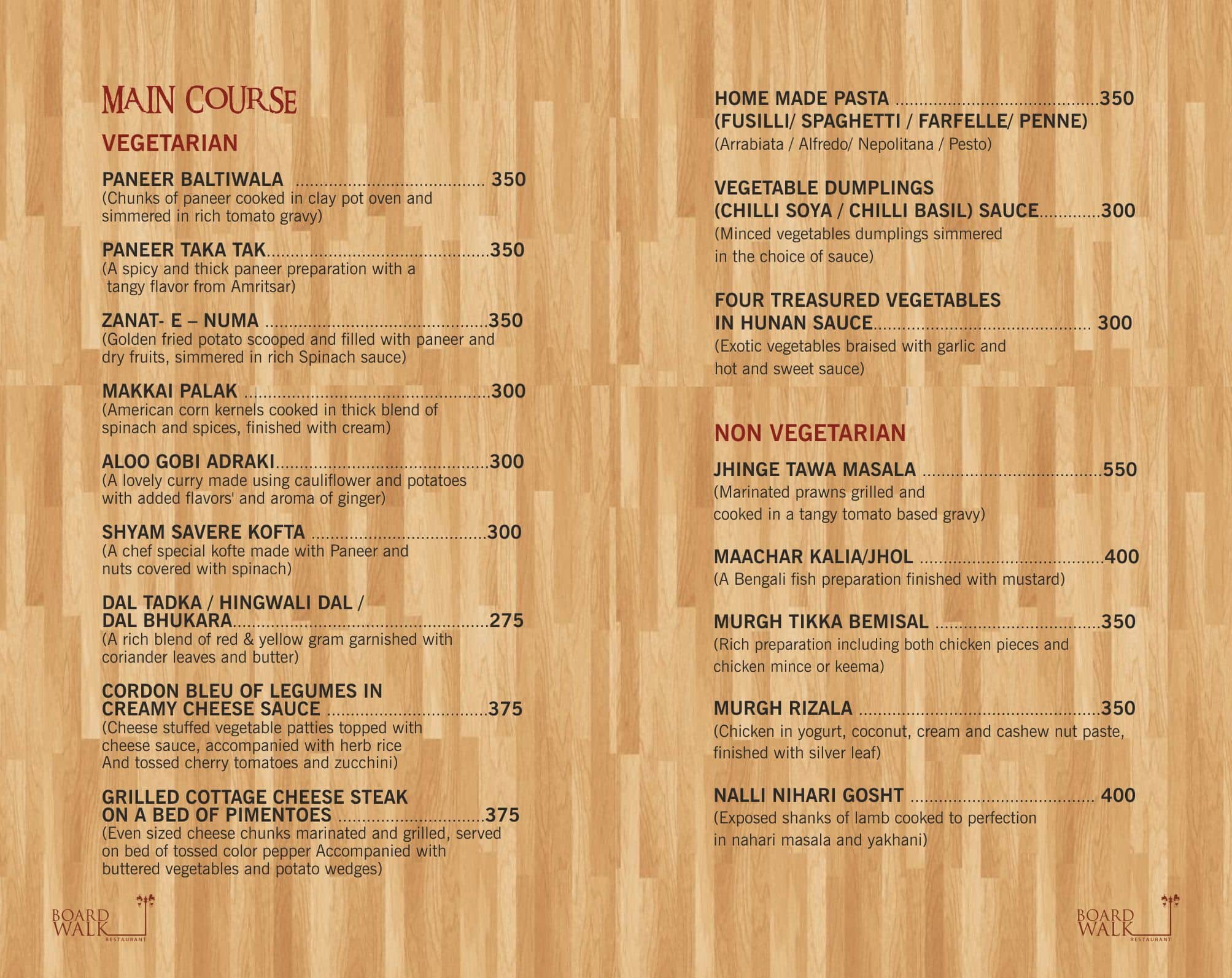 Board Walk The Restaurant menu