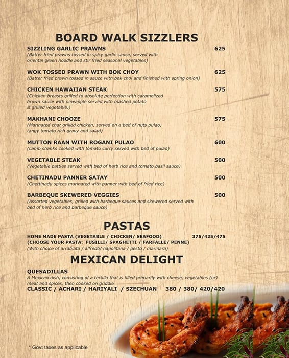 Board Walk The Restaurant menu