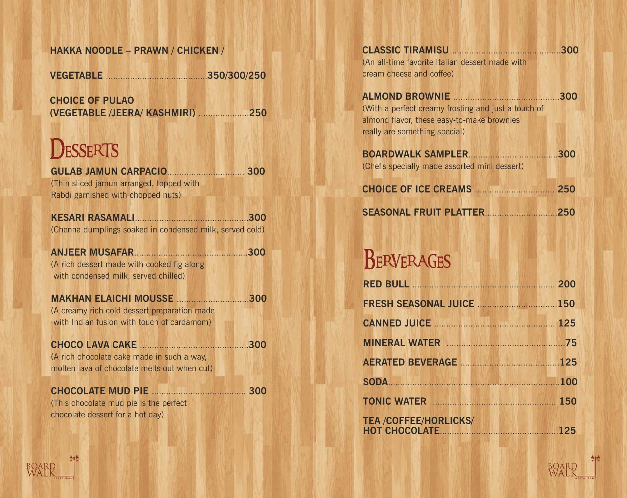 Board Walk The Restaurant menu