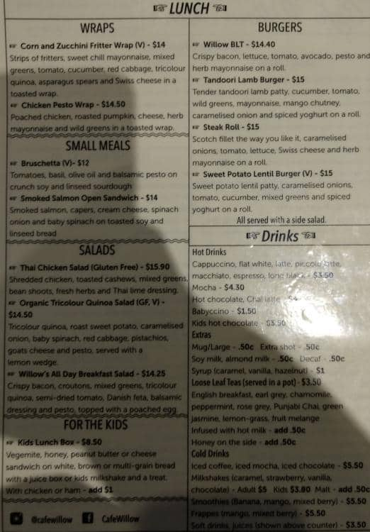 Cafe Willow Menu, Menu for Cafe Willow, Mona Vale, Sydney - Urbanspoon ...