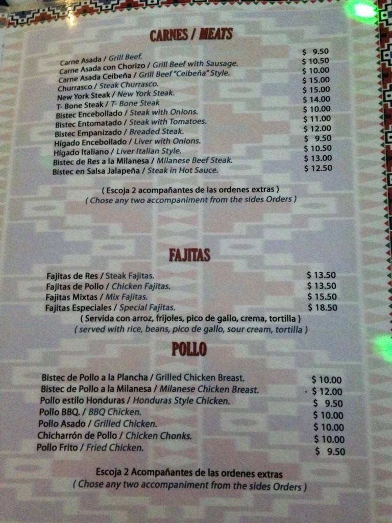 Menu at Patio Tipico restaurant, Miami Springs