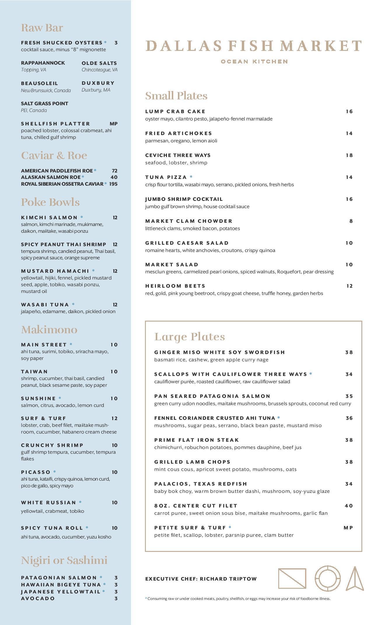 Menu at Dallas Fish Market restaurant, Dallas