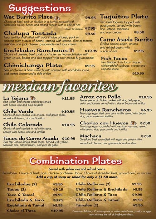 Menu at Chaparral Mexican Grill restaurant, Cocoa