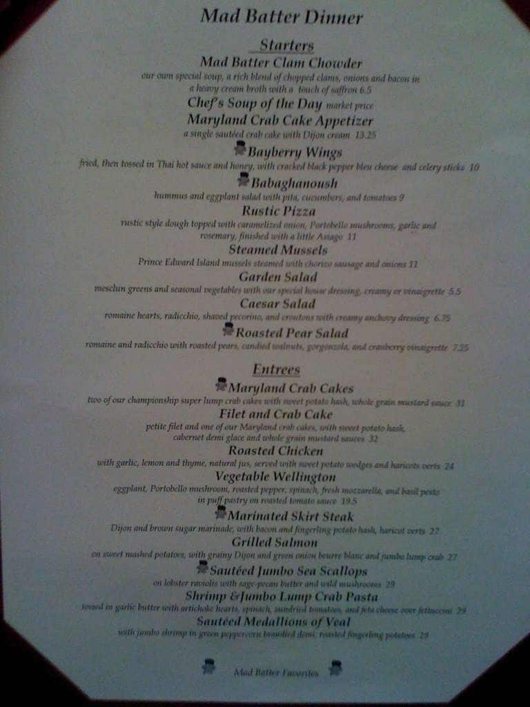 Menu at The Mad Batter Restaurant & Bar, Cape May